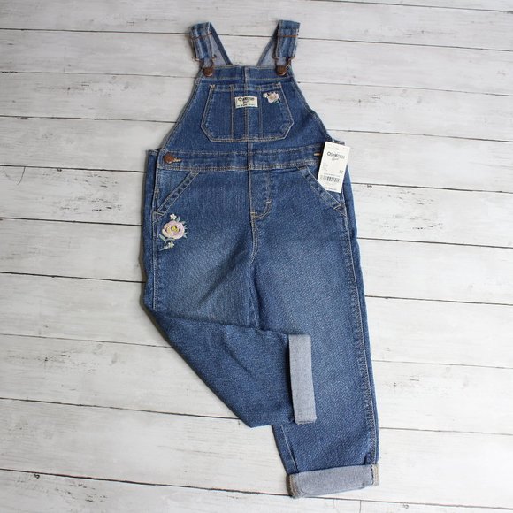 Oshkosh B'gosh Girl Denim Blue Jean Bib Overalls Size 2T - Picture 1 of 5